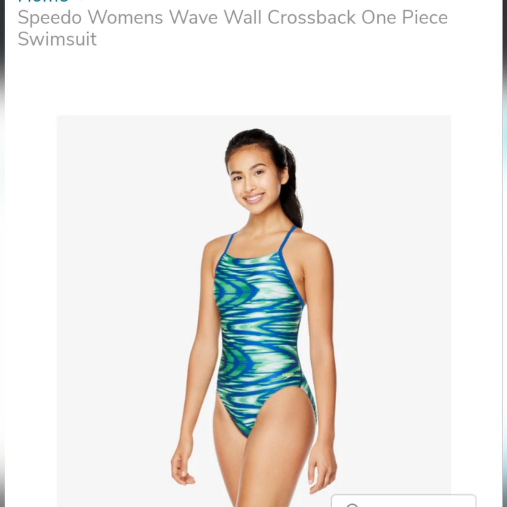 Speedo Women's Wave Wall Crossback One Piece in Green and Blue, Size 6